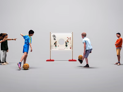 Children Playing Ball Game With Target Board Featuring Illustrations In Group Activity 3d model