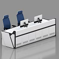 Modern Office Desk with Dual Monitors Ergonomic Chairs White Black Drawers