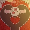 Elegant Banquet Hall With Chandeliers Large Windows Red Carpet Central Table And Heart Decorations