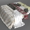 Cozy Double Bed With Plaid Blanket Yellow Pillows And Red Striped Throw