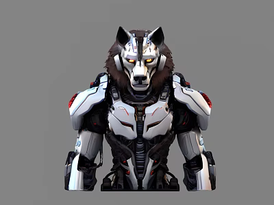 Detailed Futuristic Cyber Wolf Warrior With Mechanical Armor And Glowing Eyes 3d model