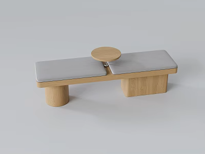 Modern Banquette Sofa With Wooden Base Gray Upholstered Seats And Round Tray Table 3d model
