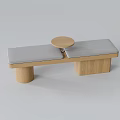 Modern Banquette Sofa With Wooden Base Gray Upholstered Seats And Round Tray Table