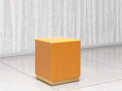 Orange Ribbed Square Stool in Modern Interior With Light Gray Floor 3d model