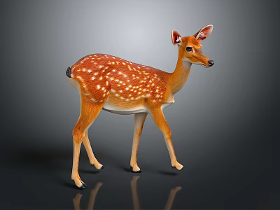 Brown White Spotted Deer With Pink Ears Standing On Dark Background 3d model