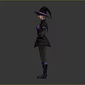Witch Character In Purple Lace Dress With Black Hat Gloves And Purple Boots