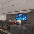 Contemporary Conference Room With Digital Screen Rows Of Meeting Chairs And Modern Control Desk