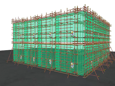 Green Multi Level Scaffolding Being Erected For Building Construction With Safety Netting 3d model