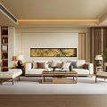New Chinese Style Song Guest Restaurant Sofa Coffee Table Combination Sideboard Dining Table Chair Sofa Background Wall 3d model