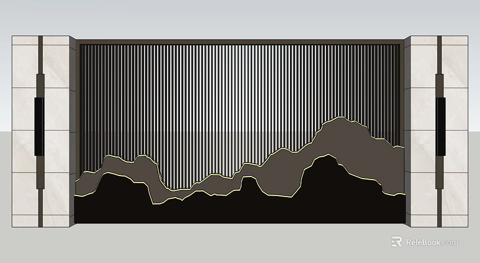 Modern Feature Wall Design with Vertical Stripes and Mountain Like Outline 3d model