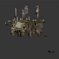 Floating Island Scene With Rock Formations Glowing Crystals Grassy Edge And Broken Wooden Bridge