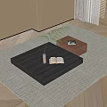 Modern Coffee Table with Open Book Glass Cup Brown Tray Tablet and Green Plant Leaves