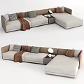 Modern Sectional Sofa With Beige Fabric Decorative Pillows Throw Blanket And Side Table 3d model