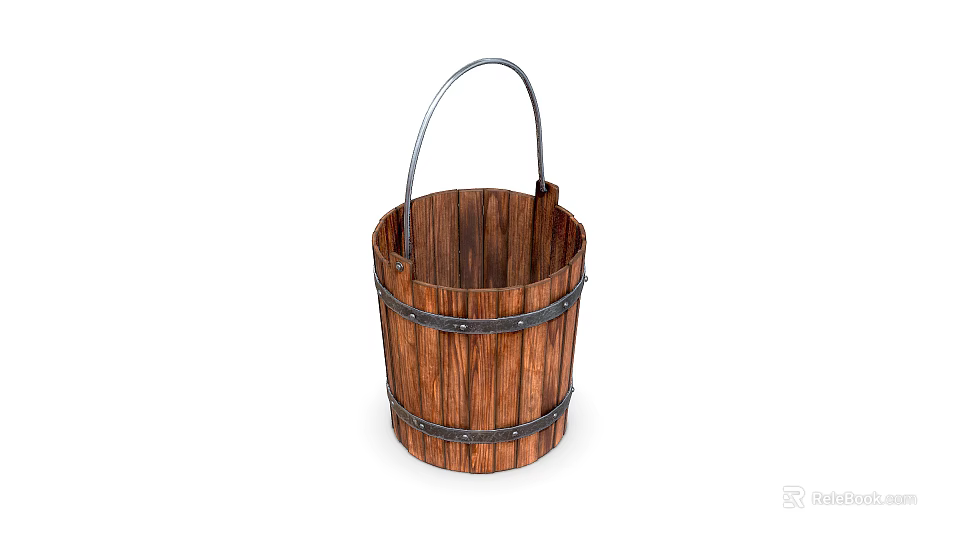 Rustic Wooden Decorative Bucket With Metal Handle For Home Ornamental 3d model 