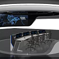 Modern Control Room Interior With Curved Console Multiple Digital Displays World Map And Circular Lighting