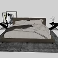 Modern Double Bed with White Bedding Dark Headboard and Side Tables on Gray Rug 3d model