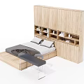 Modern Wooden Bedroom Interior With Integrated Wardrobe Bookshelf And Desk