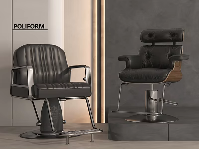 Modern Poliform Chairs With Black Leather Seats Metal Frames And Wooden Accents 3d model
