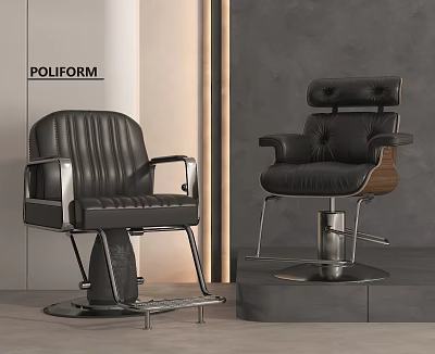 Modern Poliform Chairs With Black Leather Seats Metal Frames And Wooden Accents 3d model