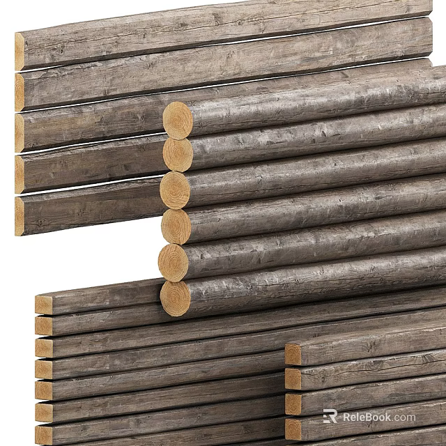 Natural Wood Logs And Stone Planks Stacked As Building Materials With Texture 3d model 
