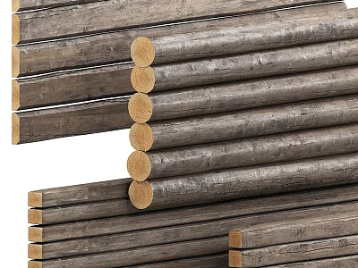 Natural Wood Logs And Stone Planks Stacked As Building Materials With Texture 3d model