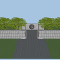 Scenic Wall with circular opening surrounded by trees and paved ground under blue sky 3d model