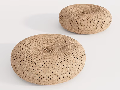Round Woven Cushions for Home Living with Natural Material and Perforated Design Set of Two 3d model