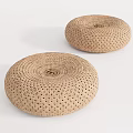 Round Woven Cushions for Home Living with Natural Material and Perforated Design Set of Two