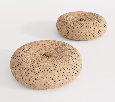 Round Woven Cushions for Home Living with Natural Material and Perforated Design Set of Two 3d model