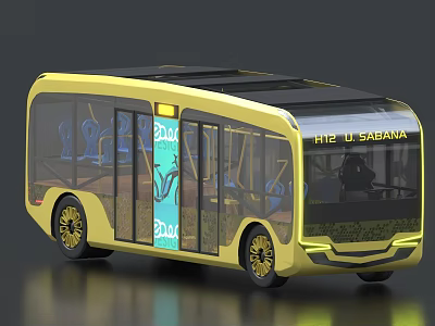Yellow Modern 2024 HE U SABANA Bus with Large Transparent Windows Black Roof Interior Seats 3d model