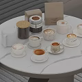 Elegant Various Cups With Coffee Tea On Modern Marble Table Decorative Design