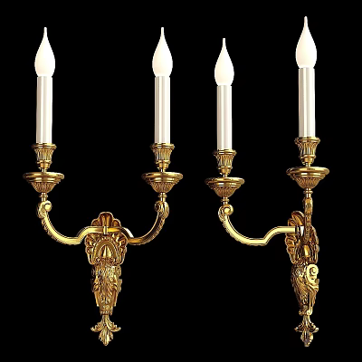 Elegant Gold Wall Sconces With Candle Shaped Lights And Ornate Carved Details 3d model