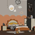 Cozy Children's Room with Cloud Star Decorations Orange Beige Walls and Stuffed Toys