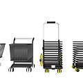 Various Types of Public Shopping Carts with Black Frames Yellow Wheels and Stacked Design