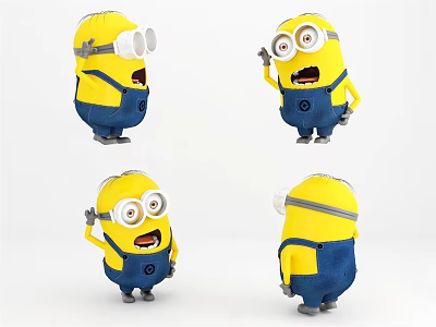 Cute Minion Plush Dolls With Yellow Blue Outfit Goggles And Different Poses 3d model