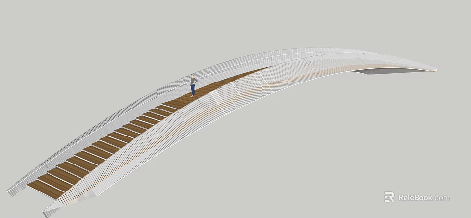 Modern Pedestrian Bridge Design With White Steel Structure And Wooden Deck 3d model 