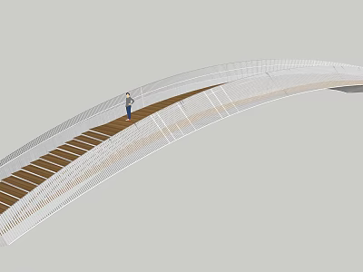 Modern Pedestrian Bridge Design With White Steel Structure And Wooden Deck 3d model