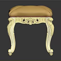 Elegant Stool With Yellow Stitched Upholstered Seat And White Carved Legs