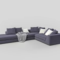 Cozy Gray Sectional Sofa With White Cushions And Soft Throw Blanket 3d model