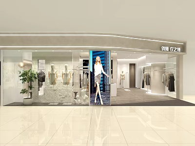 Modern Clothing Store Interior With Mannequins Window Display And Stylish Outfits 3d model