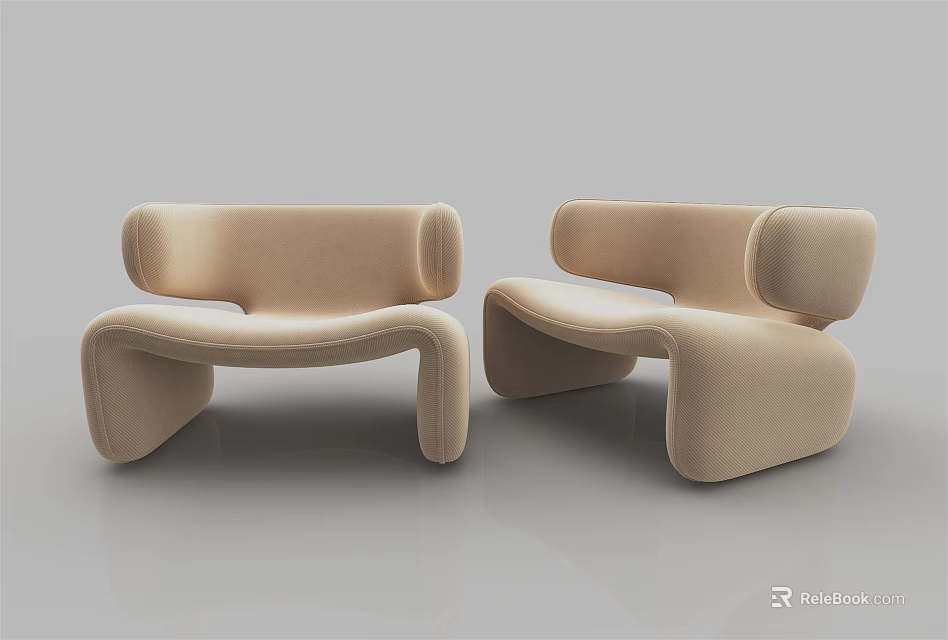 Modern Beige Single Seater Sofa With Unique Curved Design For Living Room Interior 3d model 