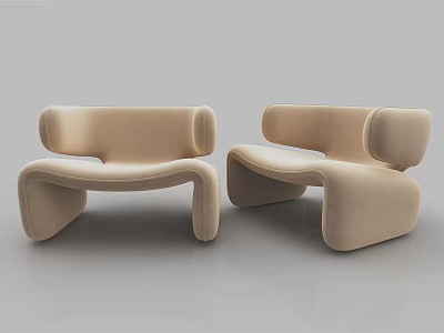Modern Beige Single Seater Sofa With Unique Curved Design For Living Room Interior 3d model