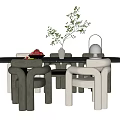 Modern Dining Table Set with Chairs Fruits Vase Plant and Lamp