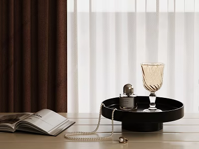 Elegant Decorative Ornament Set With Black Tray Perfume Bottle Wine Glass Magazine And Necklace 3d model