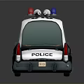 Cartoon Police Car Model With Red Blue Lights Black White Body Badge And 911 Number