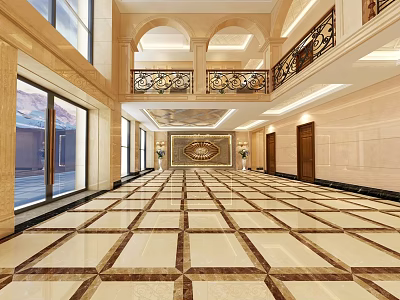 Elegant Shopping Mall Lobby With Marble Floor Arched Portals And Decorative Wall Panels 3d model