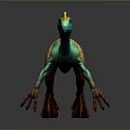 Colorful 3D Dinosaur Model With Yellow Crest Green Brown Body Standing Pose