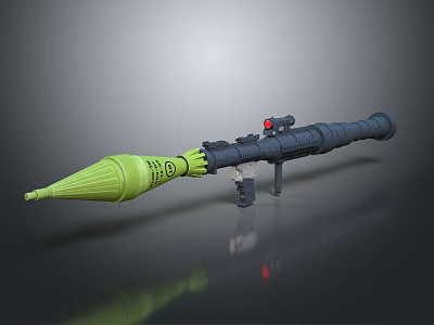 Military Style Rocket Launcher With Green Tip Black Barrel And Telescopic Scope 3d model