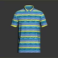 Blue And Yellow Striped Short Sleeve Polo Shirt With Collared Design And Knitted Fabric