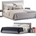 Modern Upholstered Double Bed with Quilted Bedspread Pillows and Side Nightstand 3d model